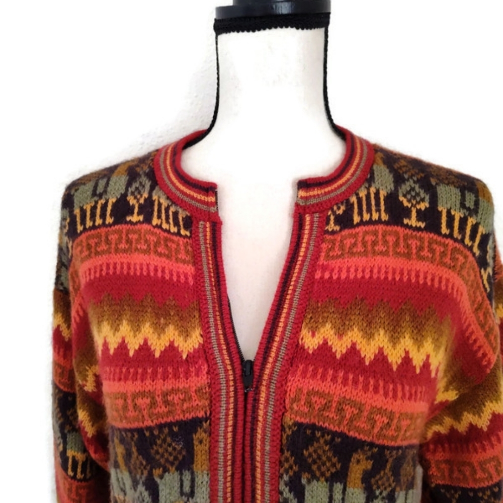 Arcohi's Alpaca Scene Knit Zip Up Sweater Nordic Winter Cold Weather Size Medium - Picture 4 of 5